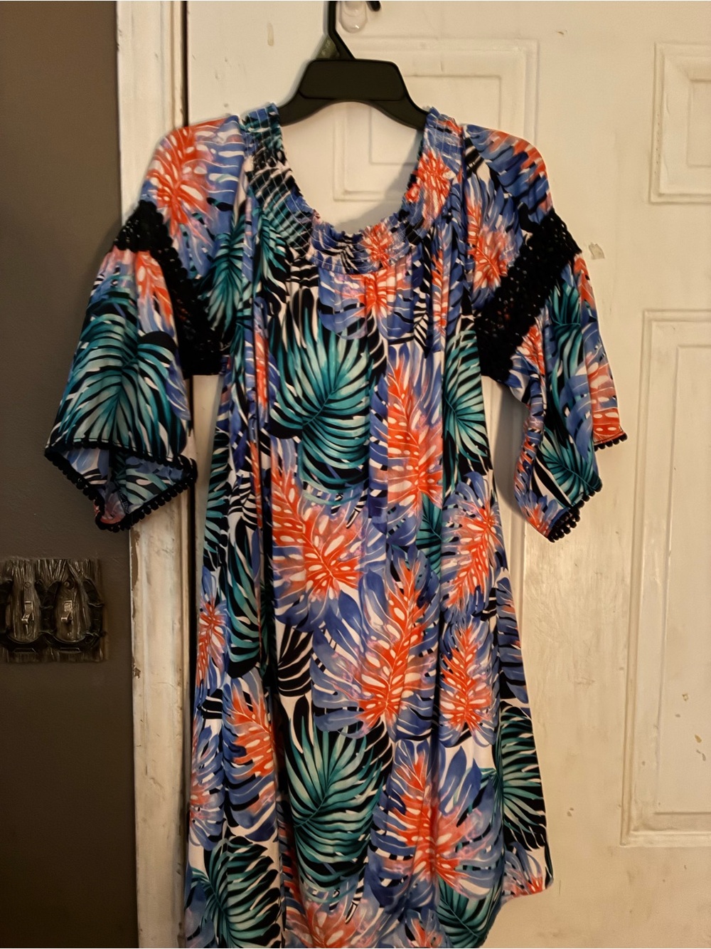 Jennifer Lopez Tropical Midi Dress in Blue, Teal & Coral